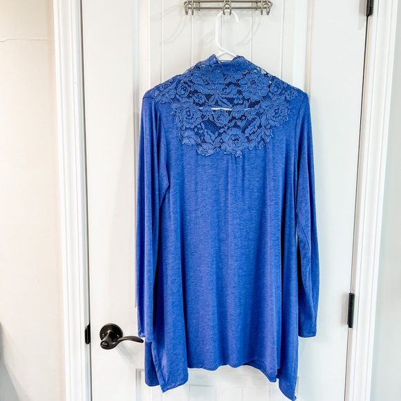 Soft Surroundings Blue Lace Mock Neck Long Sleeve Flowy Dress Medium - Picture 2 of 8